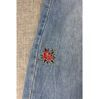 RSQ Low Rise Ultra Baggy Jeans Womens 29 Custom Rose Embroidered Light Wash