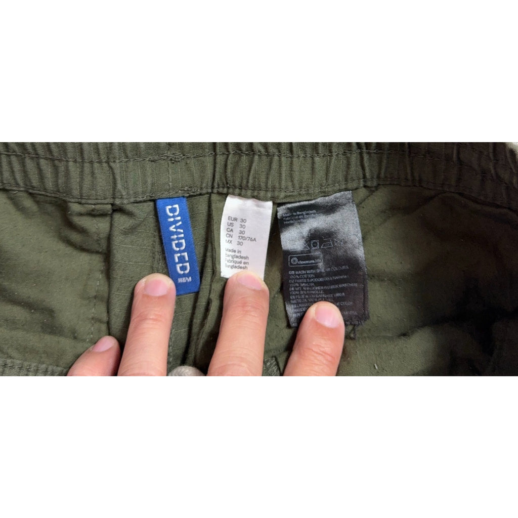 H&M Divided Cargo Jogger Pants Mens 30 Olive Green Ripstop Utility