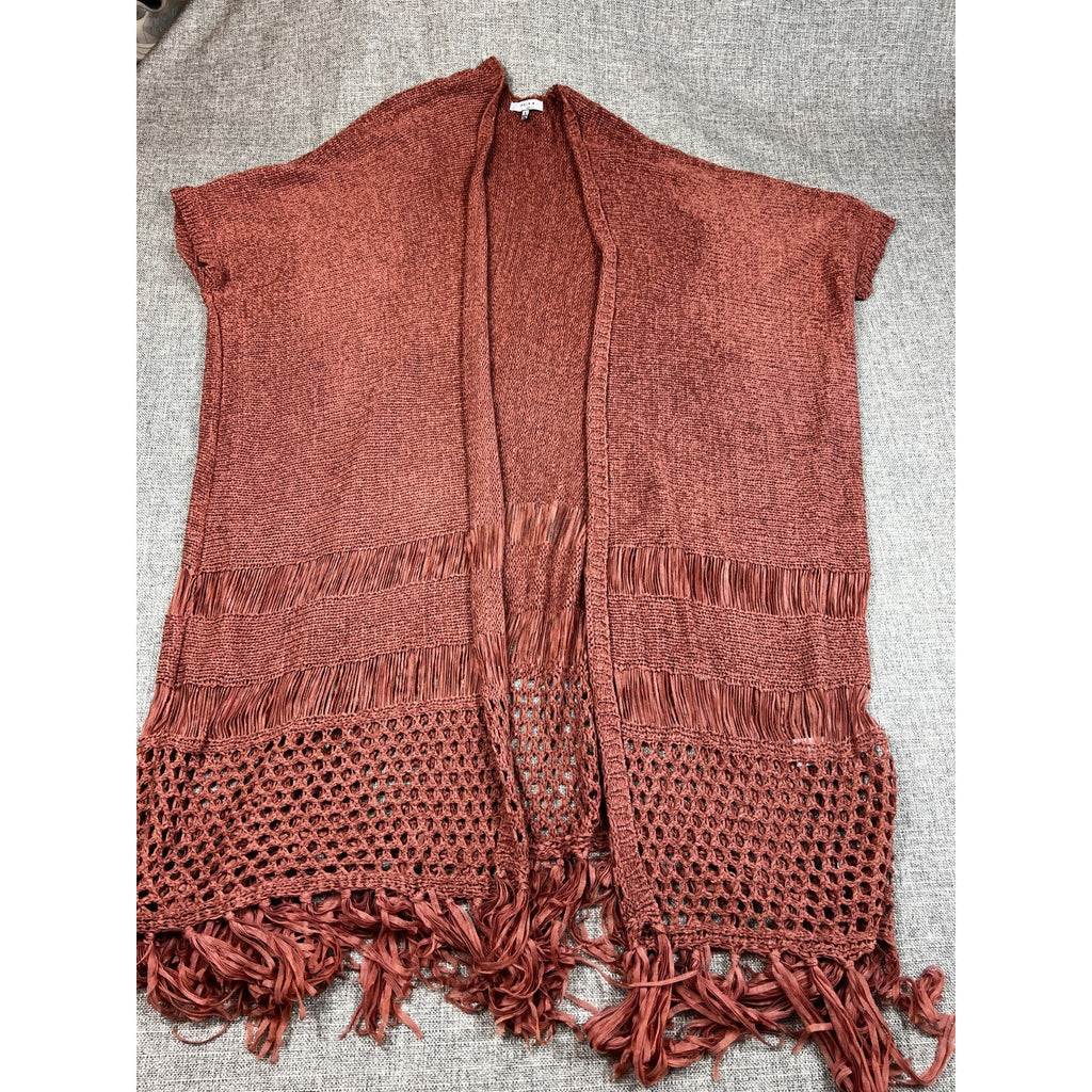 Favlux Rust Crochet Duster Cardigan Women L Fringe Boho Kimono Open Knit