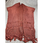 Favlux Rust Crochet Duster Cardigan Women L Fringe Boho Kimono Open Knit