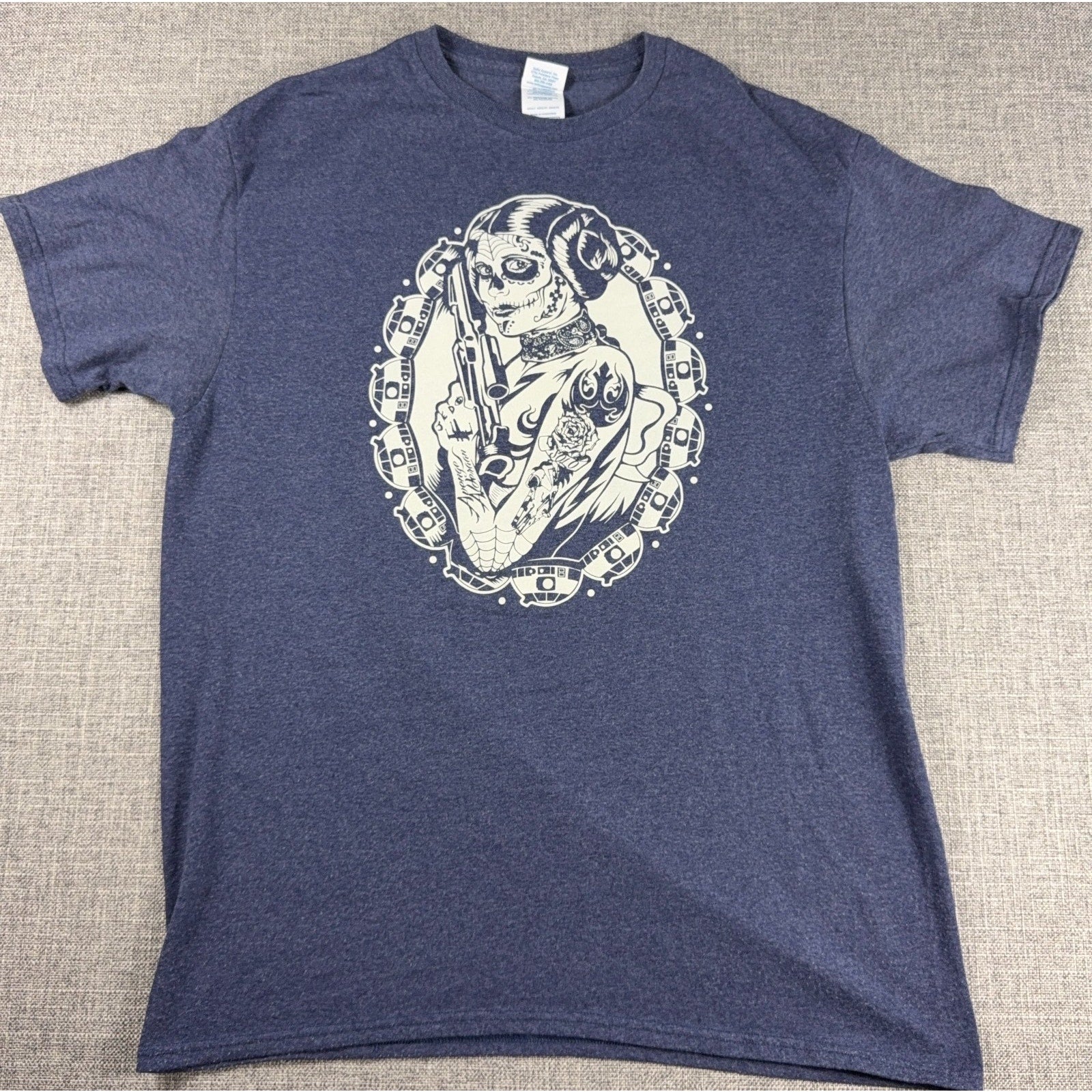 Princess Leia Sugar Skull T Shirt Mens L Star Wars Inspired R2D2 Tattoo Graphic