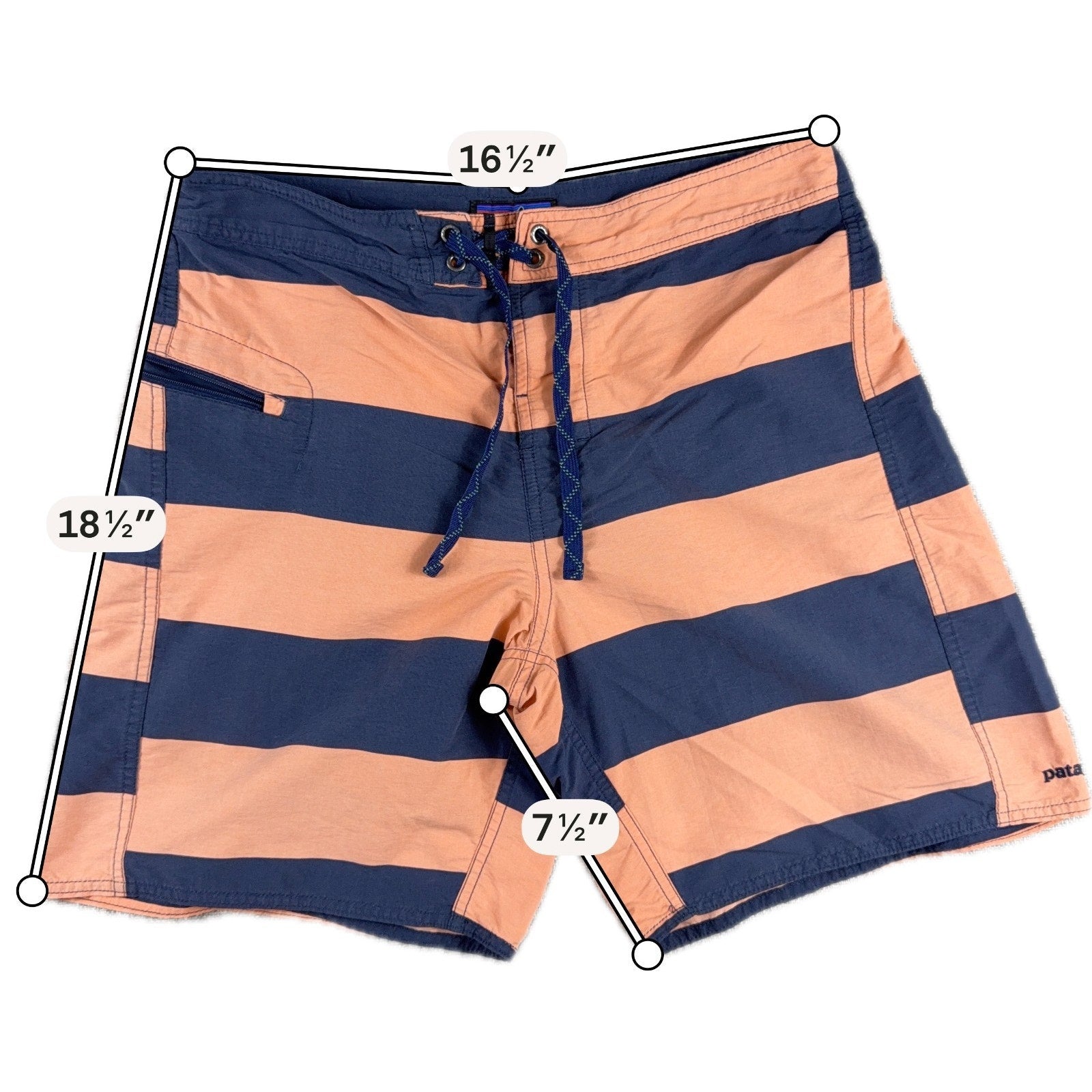 Patagonia Wavefarer Board Shorts Mens 34 Orange Navy Stripe Swim Surf Trunks