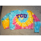 TCU Horned Frogs Sweatshirt Womens Large Tie Dye Crop Pressbox Pullover NCAA
