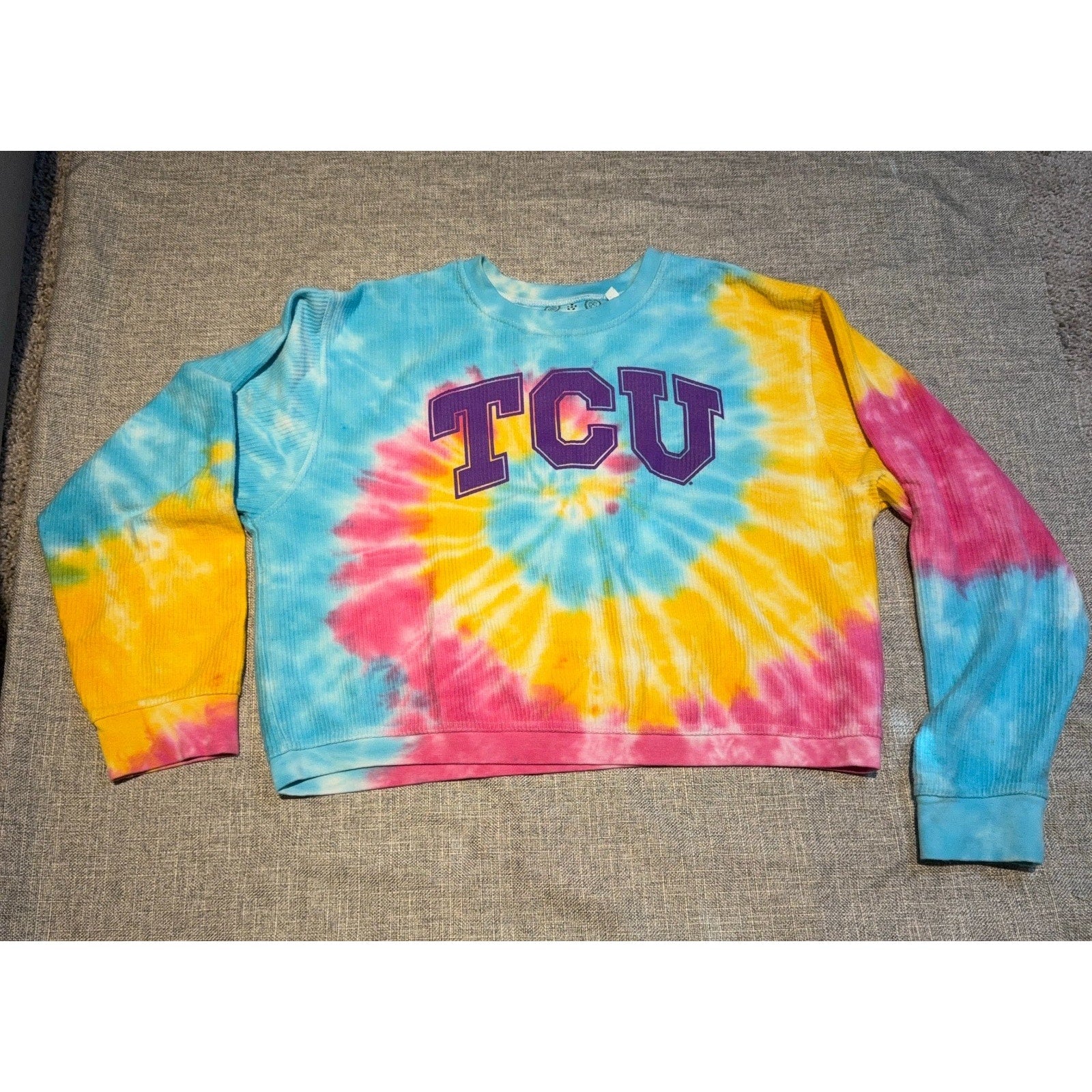 TCU Horned Frogs Sweatshirt Womens Large Tie Dye Crop Pressbox Pullover NCAA