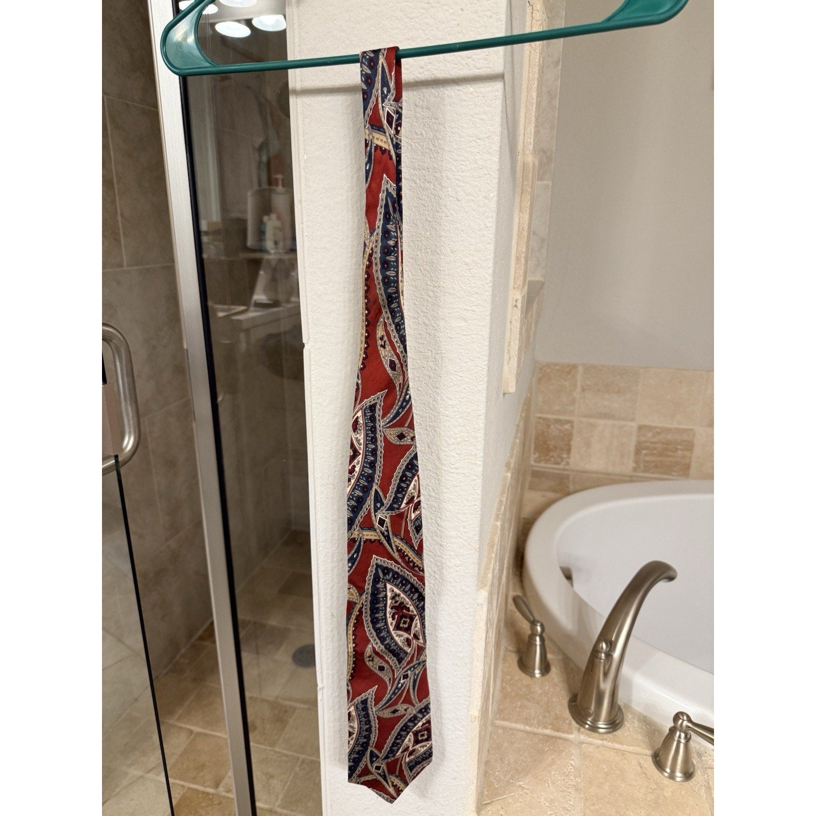 Vintage Christian Dior Monsieur All Silk Red Blue Paisley Italy USA Designer Tie
