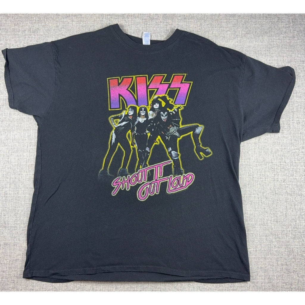 KISS Shout It Out Loud T Shirt Mens XL Black Graphic Band Rock Tee Brisco