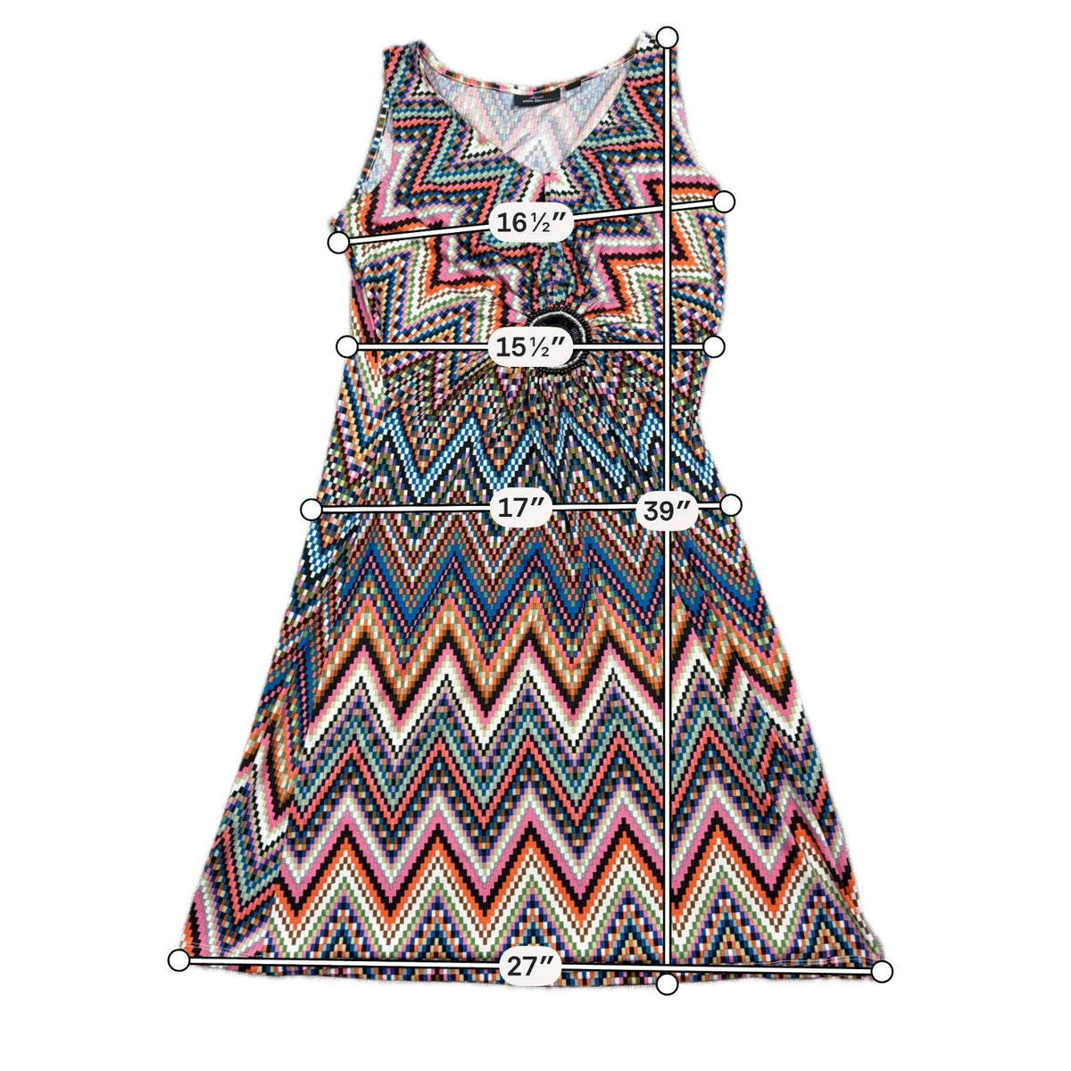 Lennie for Nina Leonard Dress Medium Chevron Beaded V Neck Sleeveless Stretch