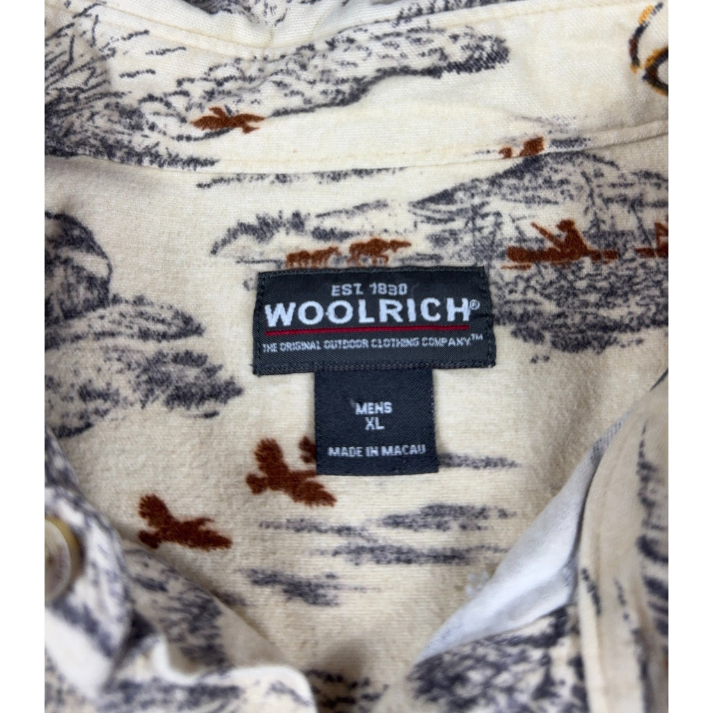 Woolrich Mens XL Hunting Shirt Pheasant Deer Wildlife Print Button Down Outdoor