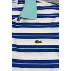 Lacoste Polo Shirt Men M Size 4 Blue White Stripe Aqua Collar Cotton