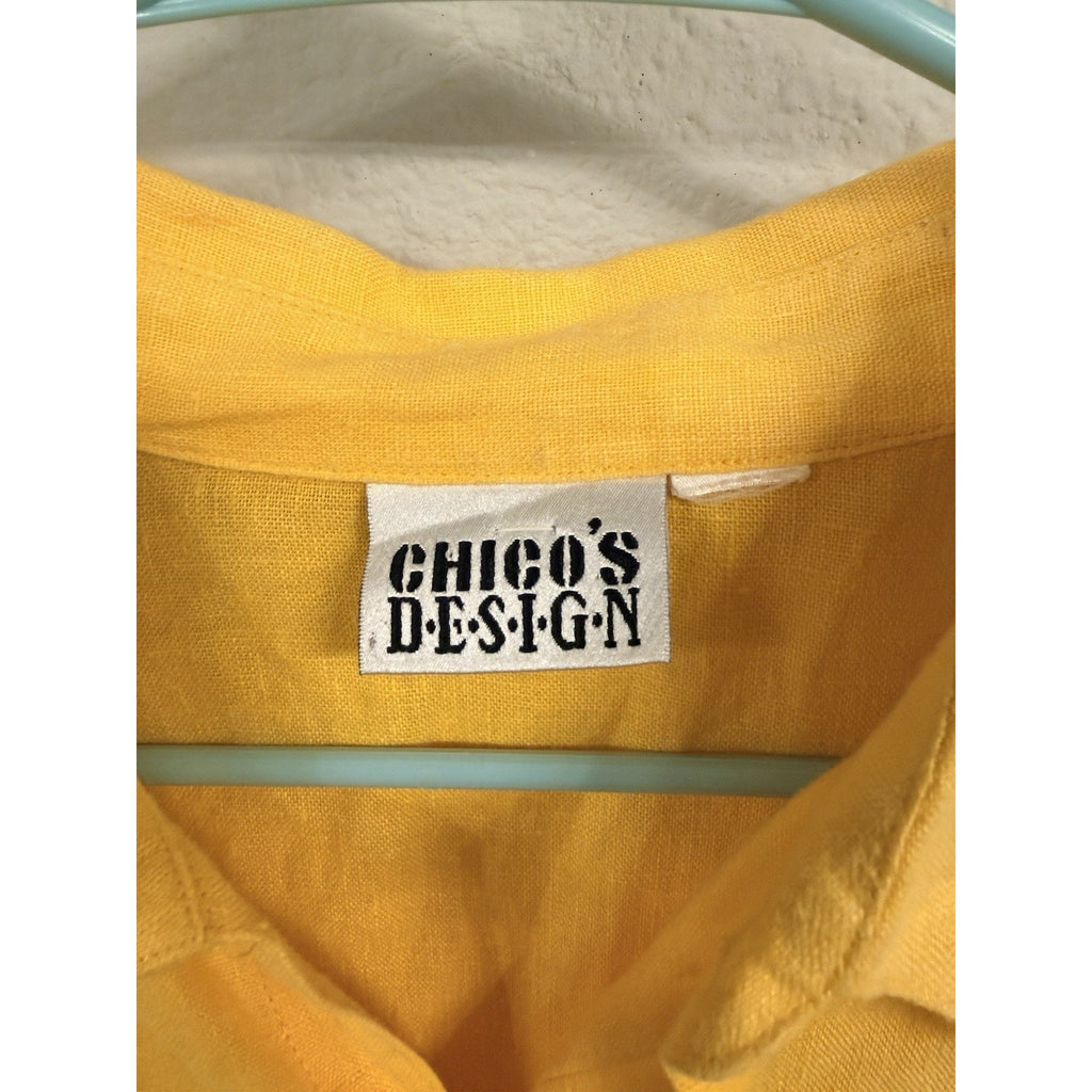 Chico’s Design Yellow Linen Shirt Women’s Size B Button Front Lightweight Top