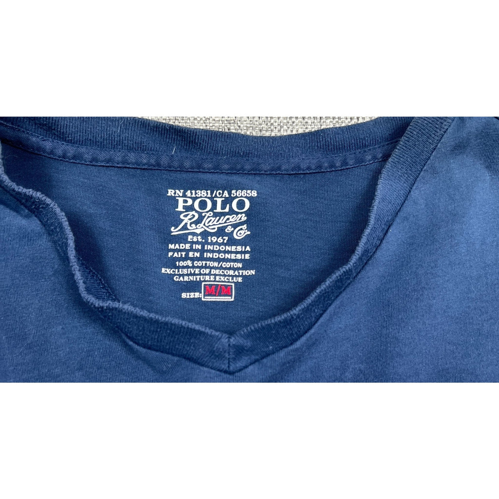 Polo Ralph Lauren T Shirt Mens M Navy Blue V Neck Red Pony Cotton Tee