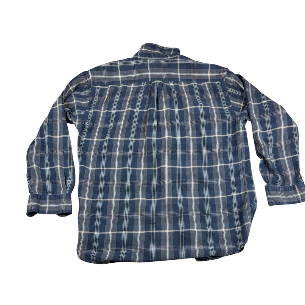 Vintage Tommy Hilfiger Plaid Button Down Shirt Mens L Blue Gray 90s Y2K Flag
