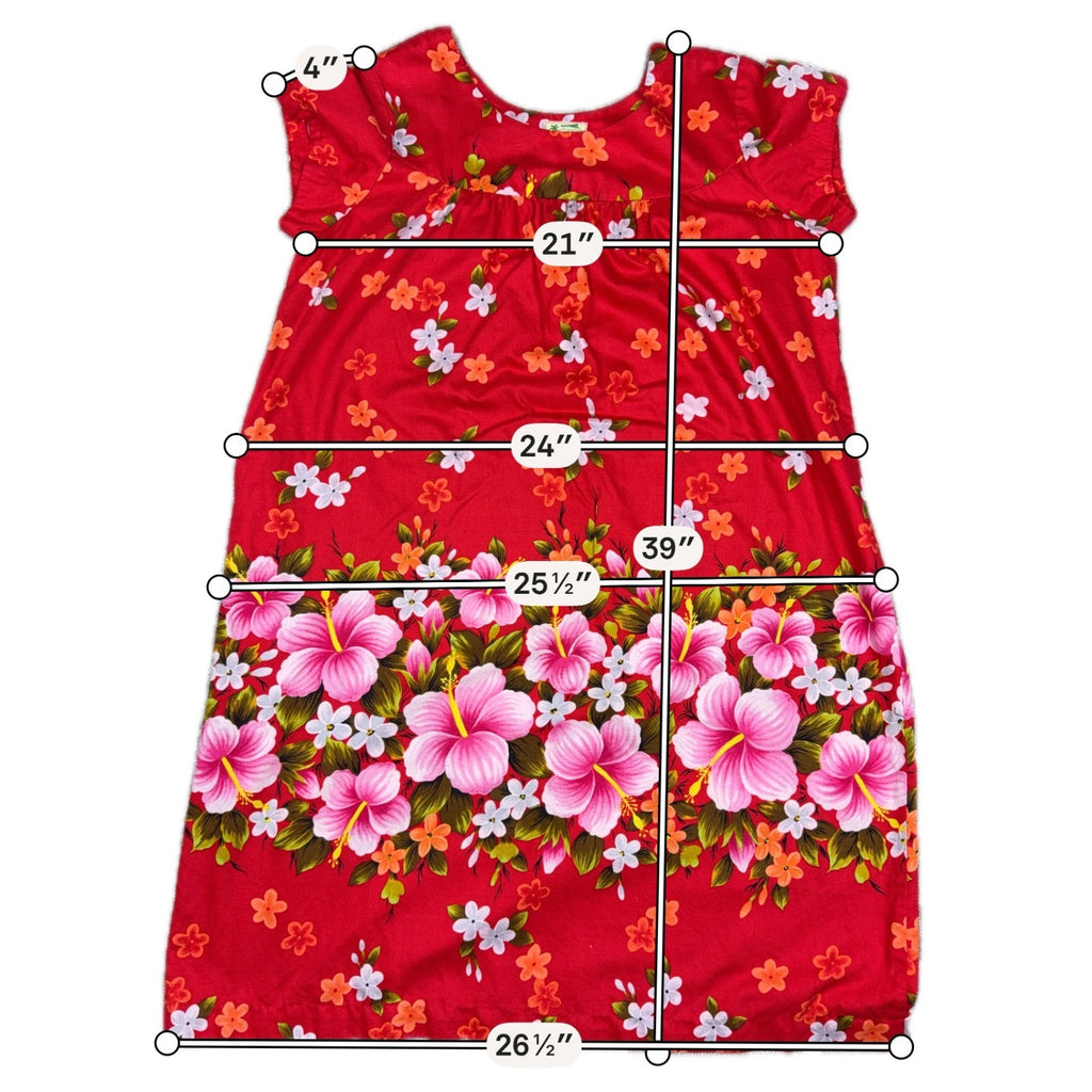 Vintage 60s Ui-Maikai Hawaiian Muumuu Dress Red Hibiscus Cotton L XL