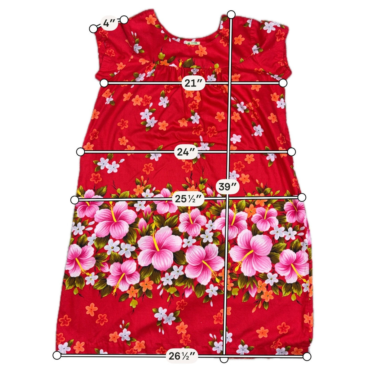 Vintage 60s Ui-Maikai Hawaiian Muumuu Dress Red Hibiscus Cotton L XL