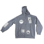 Disney Nightmare Before Christmas Jack Sally Patch Hoodie Womens L Gray NWT