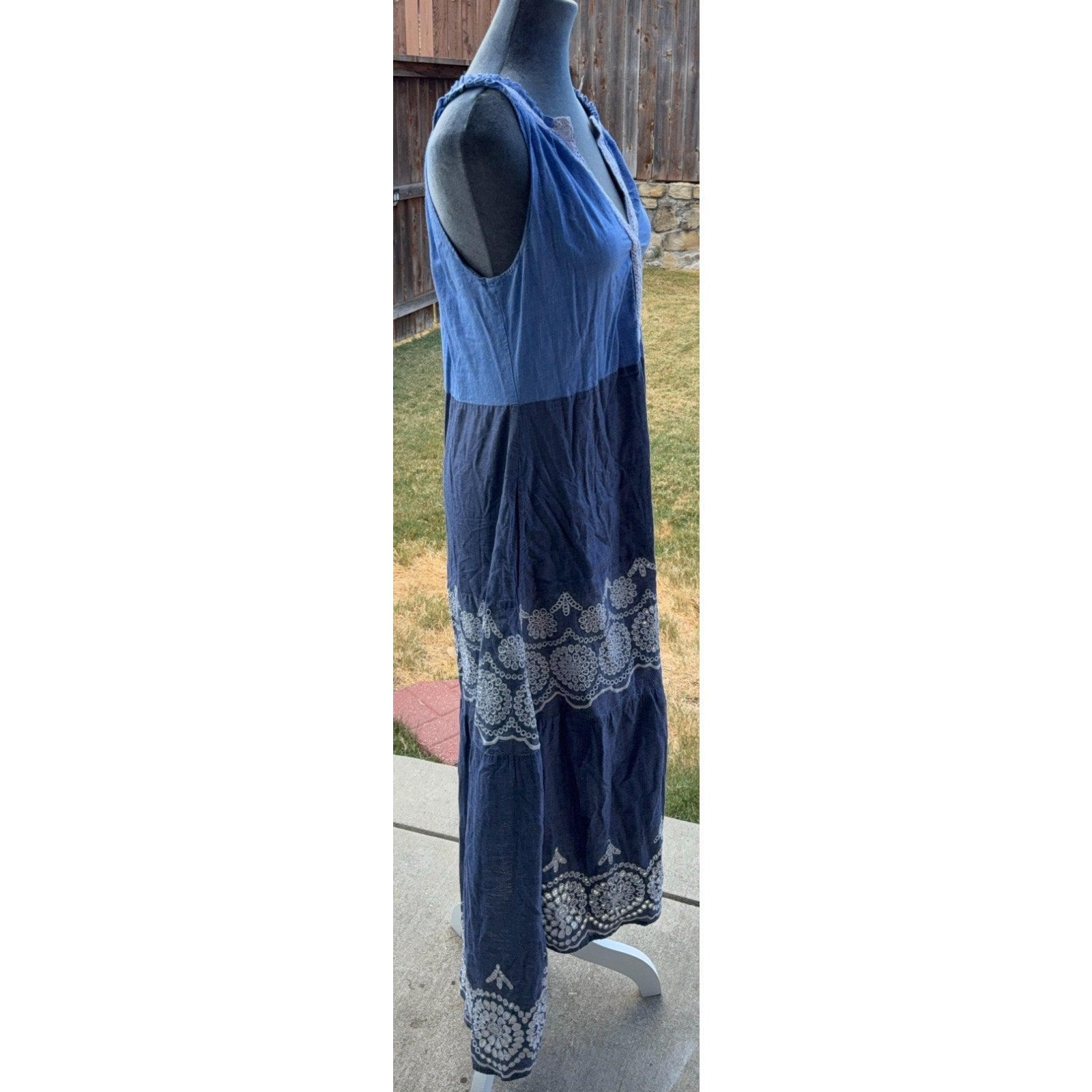 Ruby Yaya Blue Maxi Dress S Boho Embroidered Tiered Sleeveless Resort