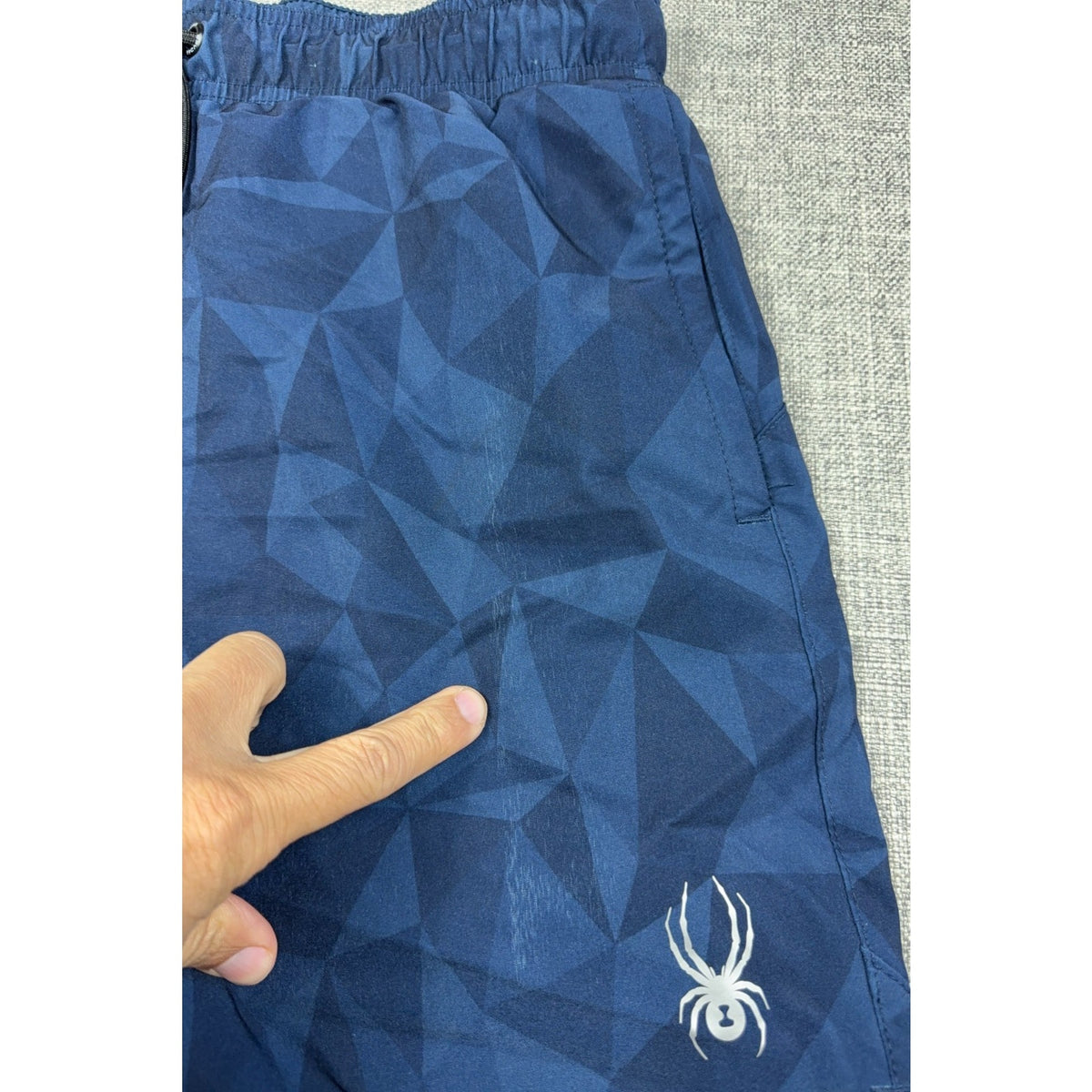 Spyder Swim Trunks Mens M Navy Geometric Lined Drawstring Shorts Flaw