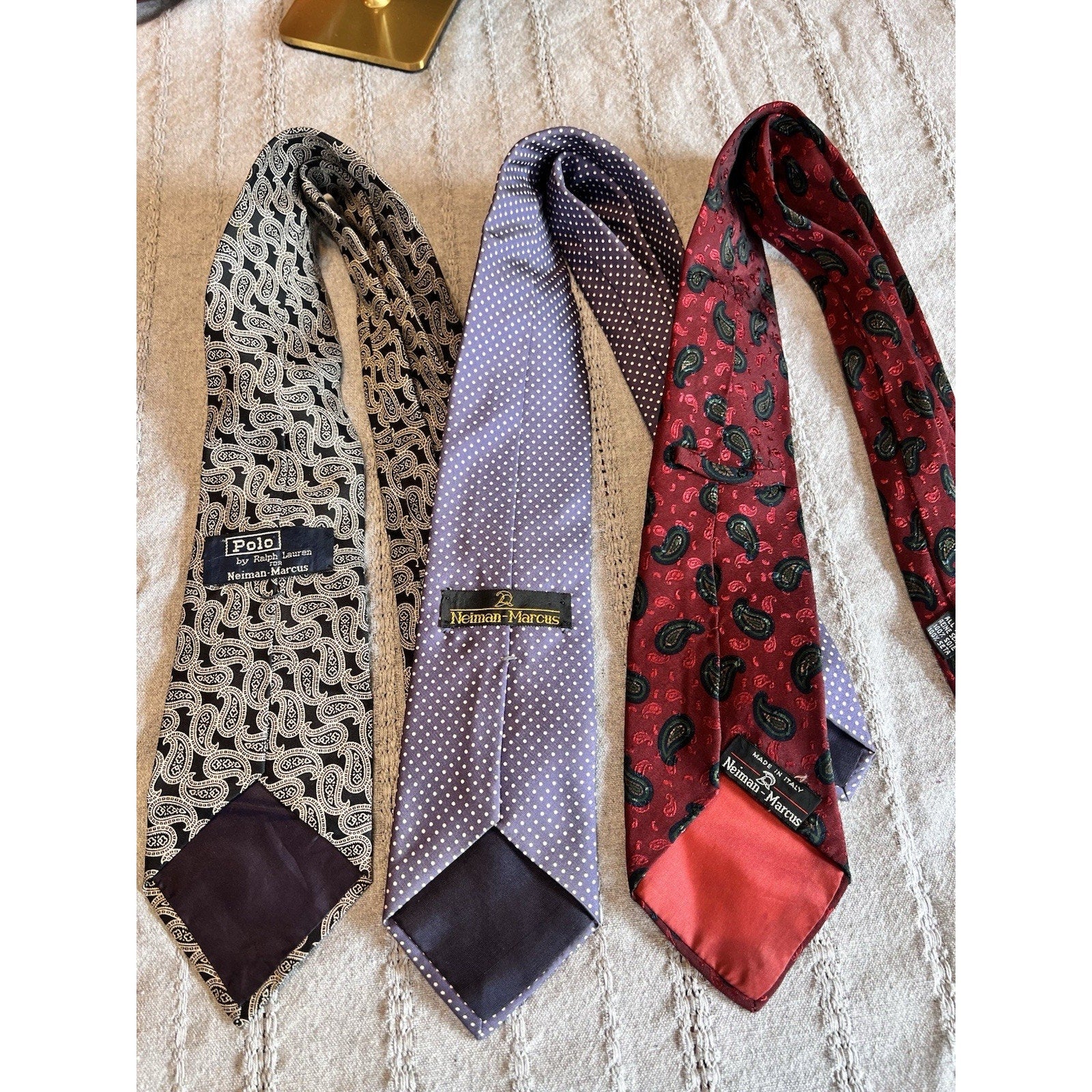 Lot 3 Mens Designer Ties Polo Ralph Lauren Neiman Marcus Silk Paisley Polka Dot