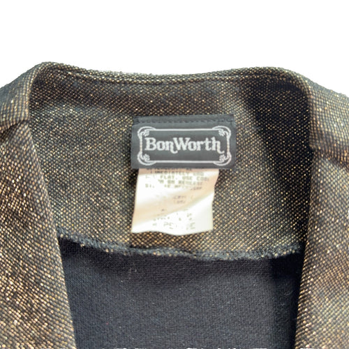 BonWorth Womens Metallic Open Front Jacket Gold Black Shimmer Blazer S/M