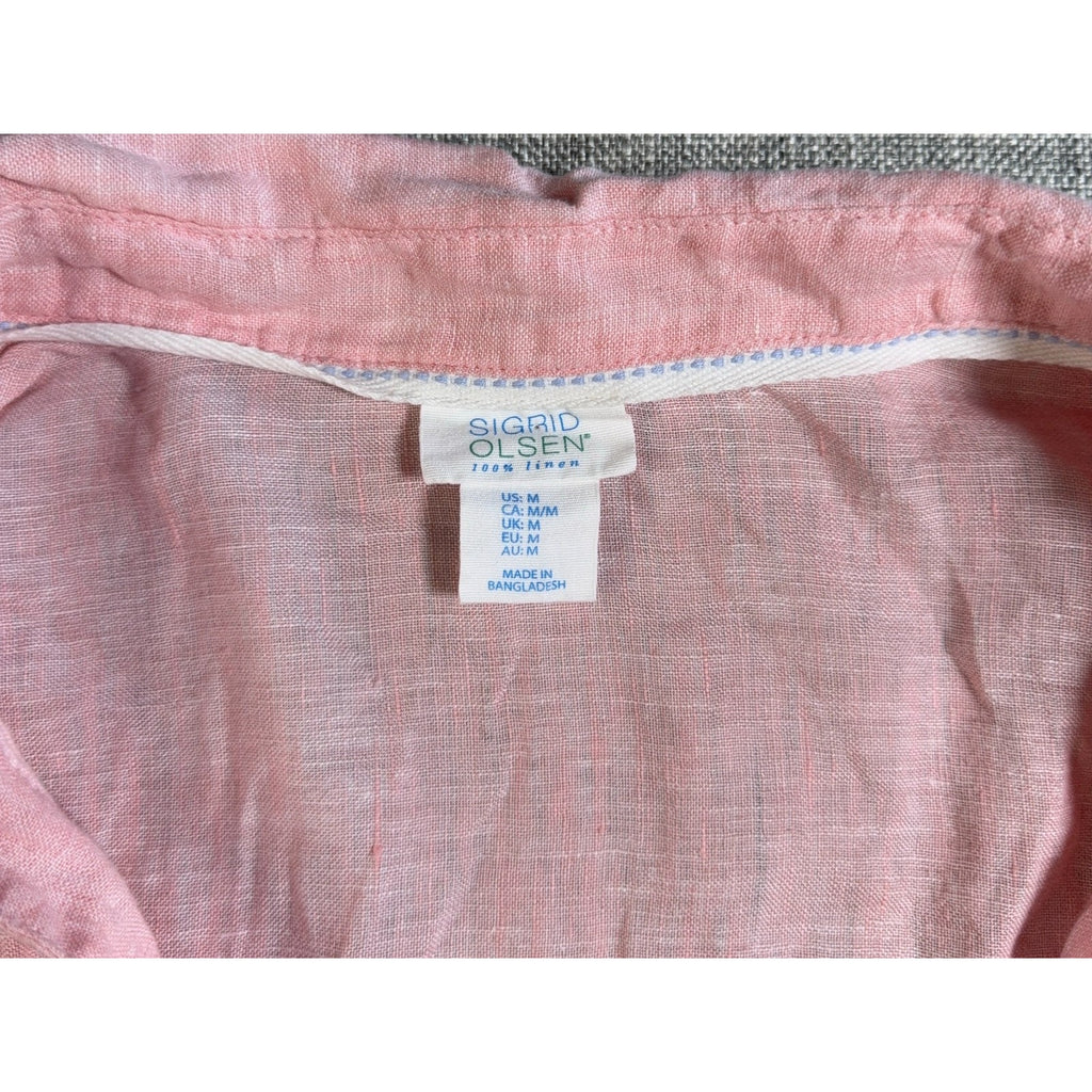 Sigrid Olsen Linen Tunic Blouse Women M Pink Popover Collared Lagenlook Top