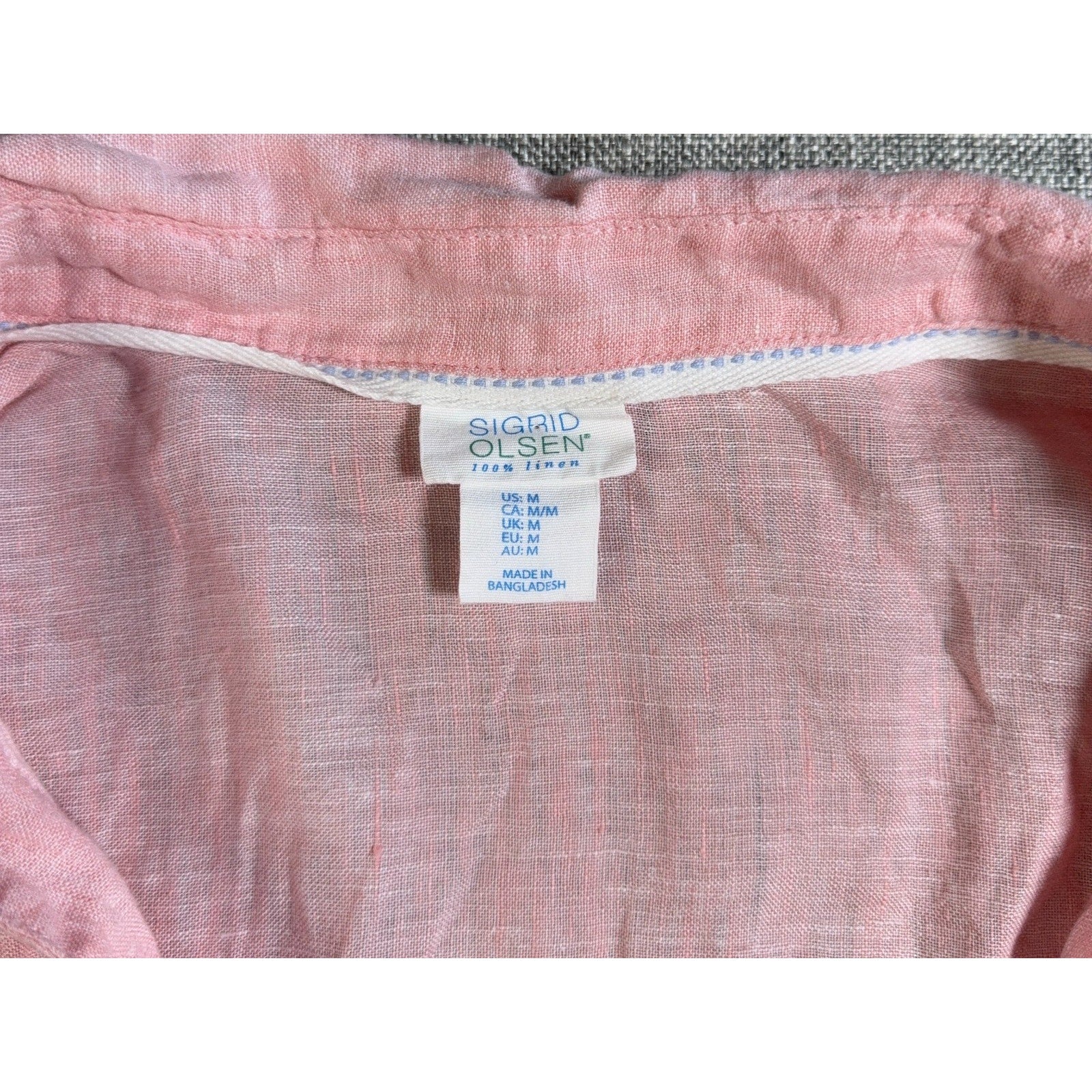 Sigrid Olsen Linen Tunic Blouse Women M Pink Popover Collared Lagenlook Top