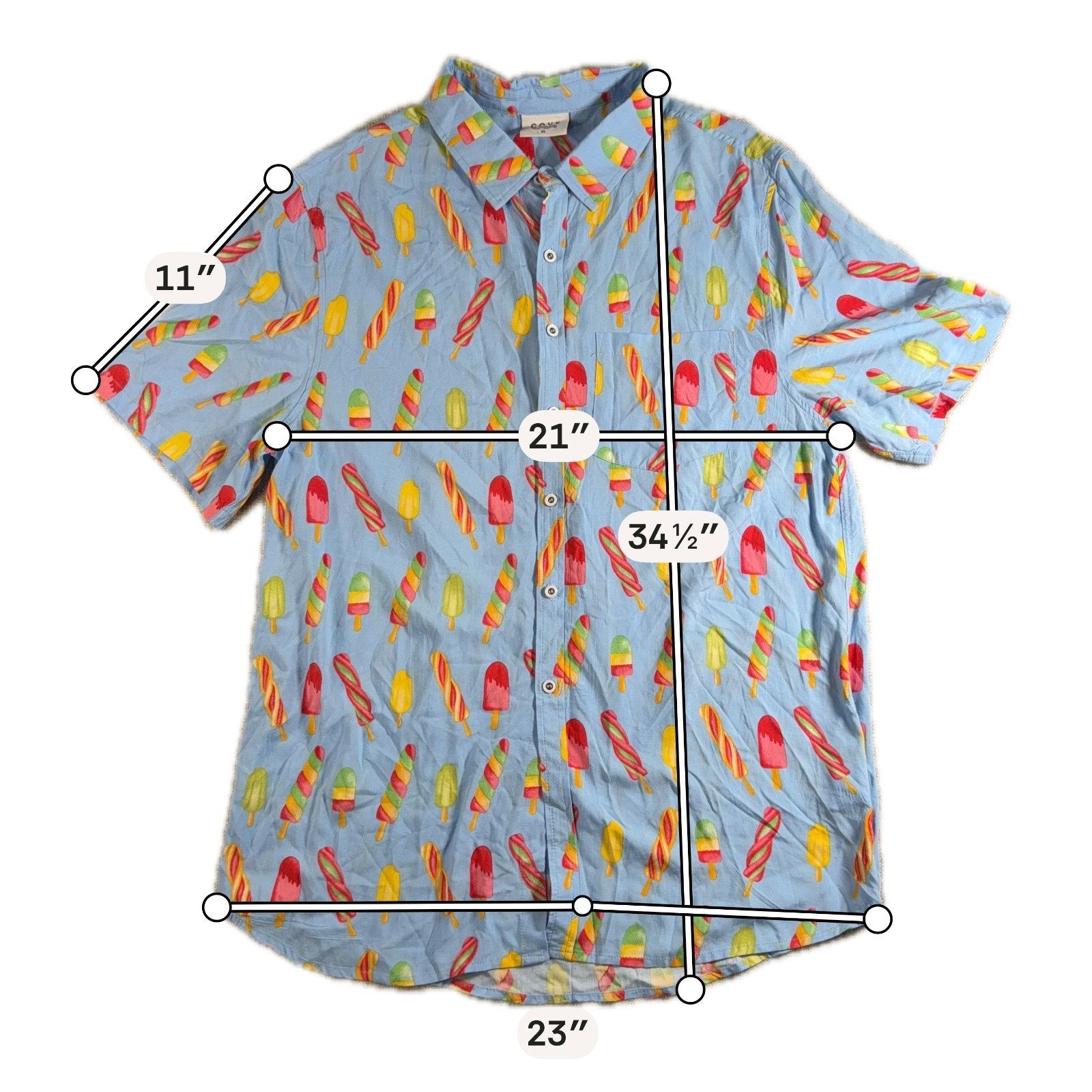 Cove Mens XL Rayon Button Up Shirt Blue Popsicle Print Novelty Vacation Beach