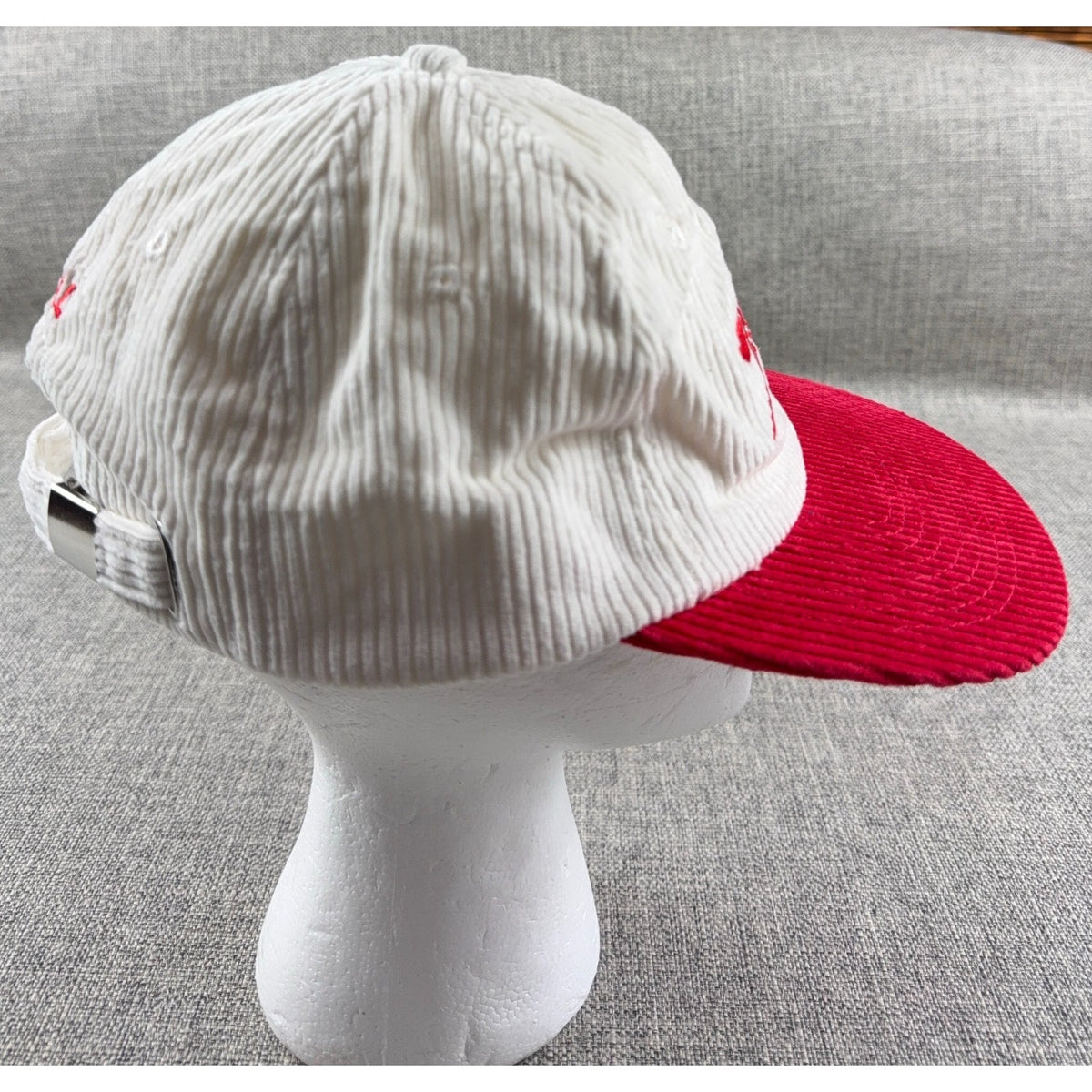 Arsenal FC Corduroy Hat Cap Cream Red Cannon Logo Est 1886 Adjustable Soccer