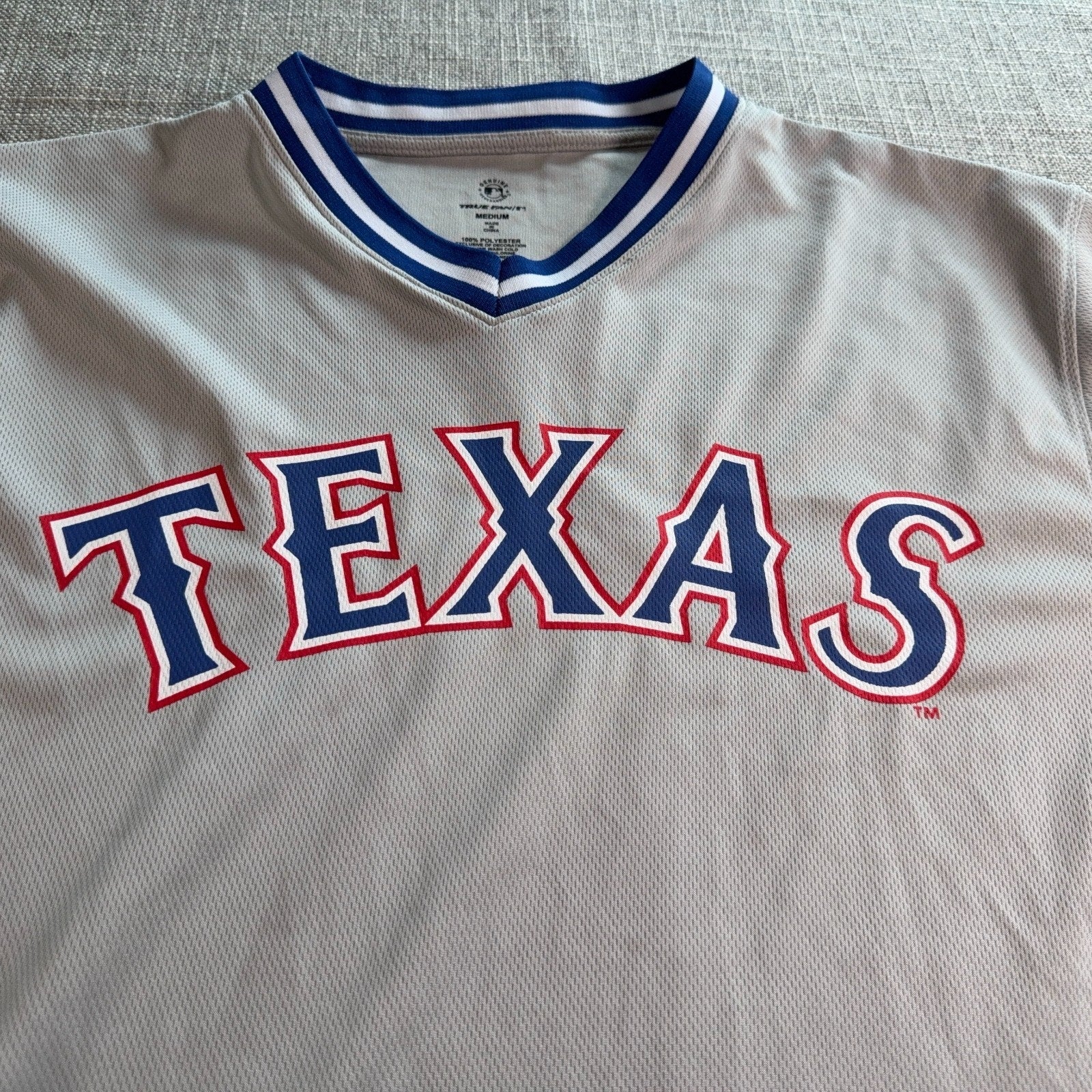 Texas Rangers Jersey Mens Medium Gray True Fan MLB Baseball Pullover Shirt
