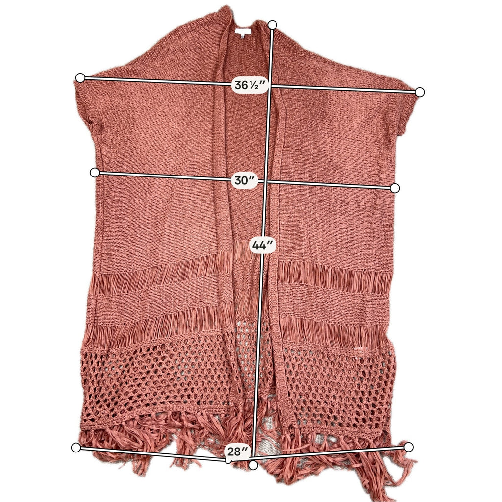 Favlux Rust Crochet Duster Cardigan Women L Fringe Boho Kimono Open Knit