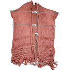Favlux Rust Crochet Duster Cardigan Women L Fringe Boho Kimono Open Knit
