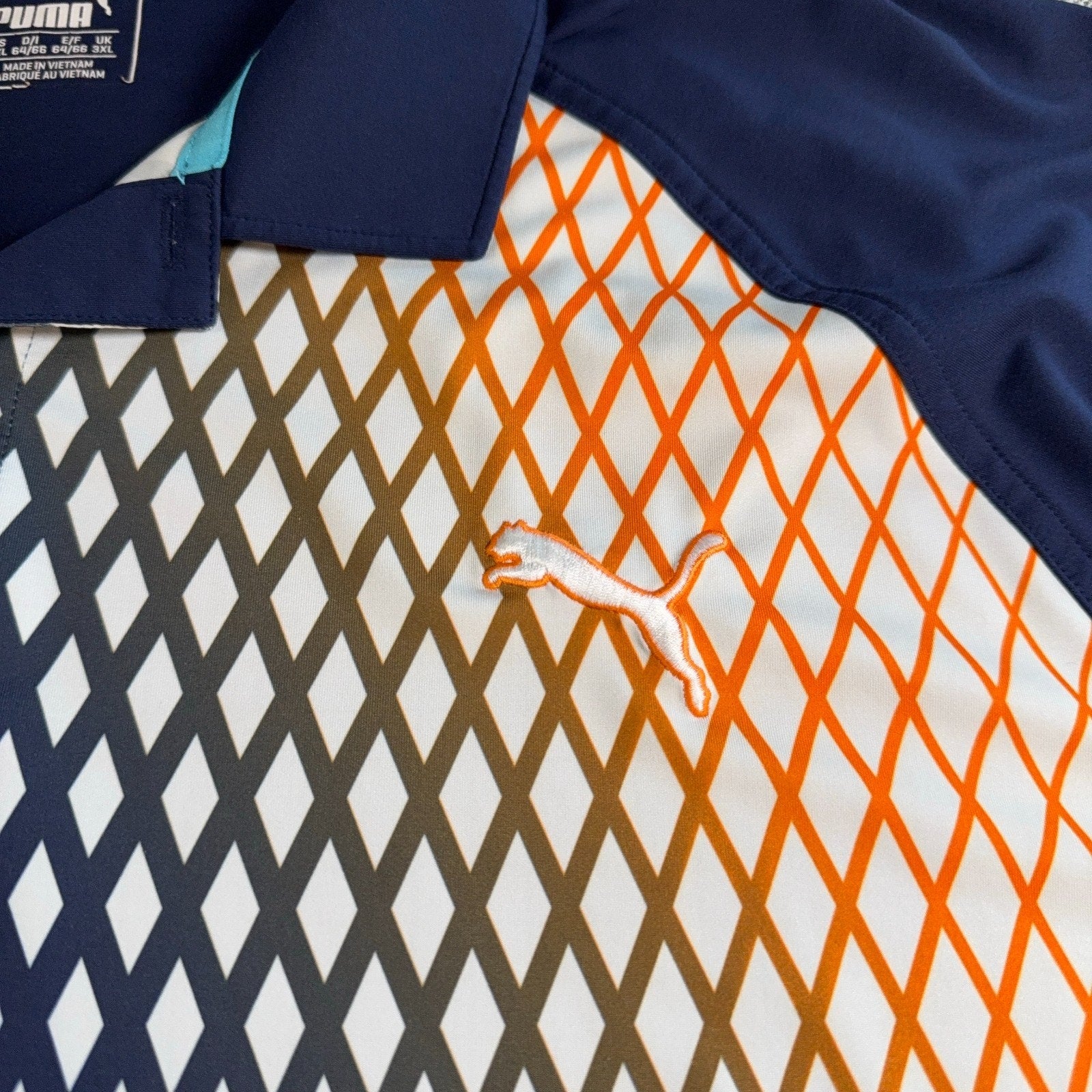 Puma Golf PWRCOOL Polo Men XXL Navy Geometric Orange DryCell Performance