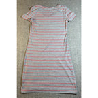Pink Rose Striped Ribbed Mini Dress Gray Red White V Neck Short Sleeve Y2K