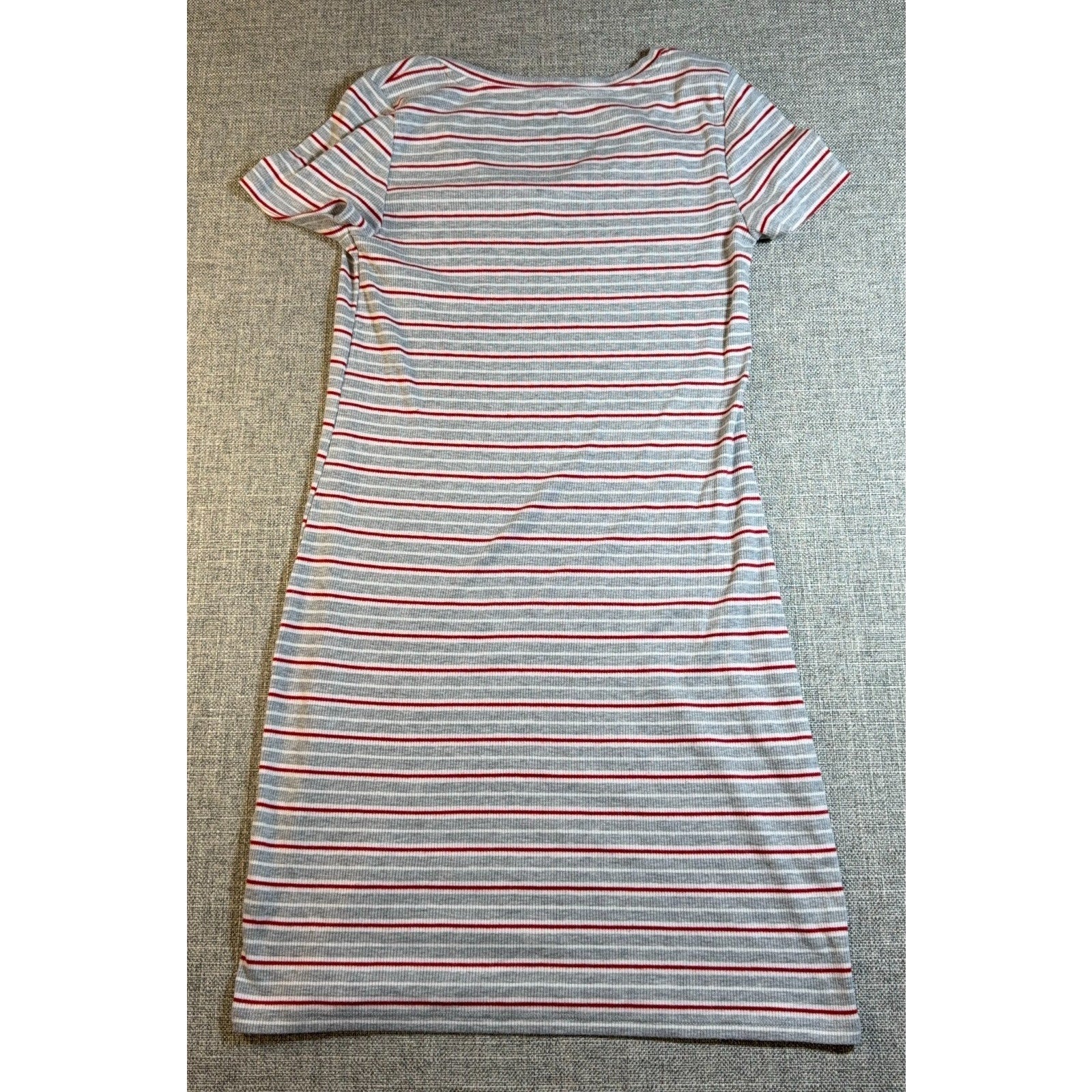 Pink Rose Striped Ribbed Mini Dress Gray Red White V Neck Short Sleeve Y2K