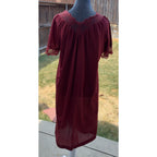 Vintage Henson Kickernick Nightgown Peignoir Robe Set M Burgundy Lace Nylon