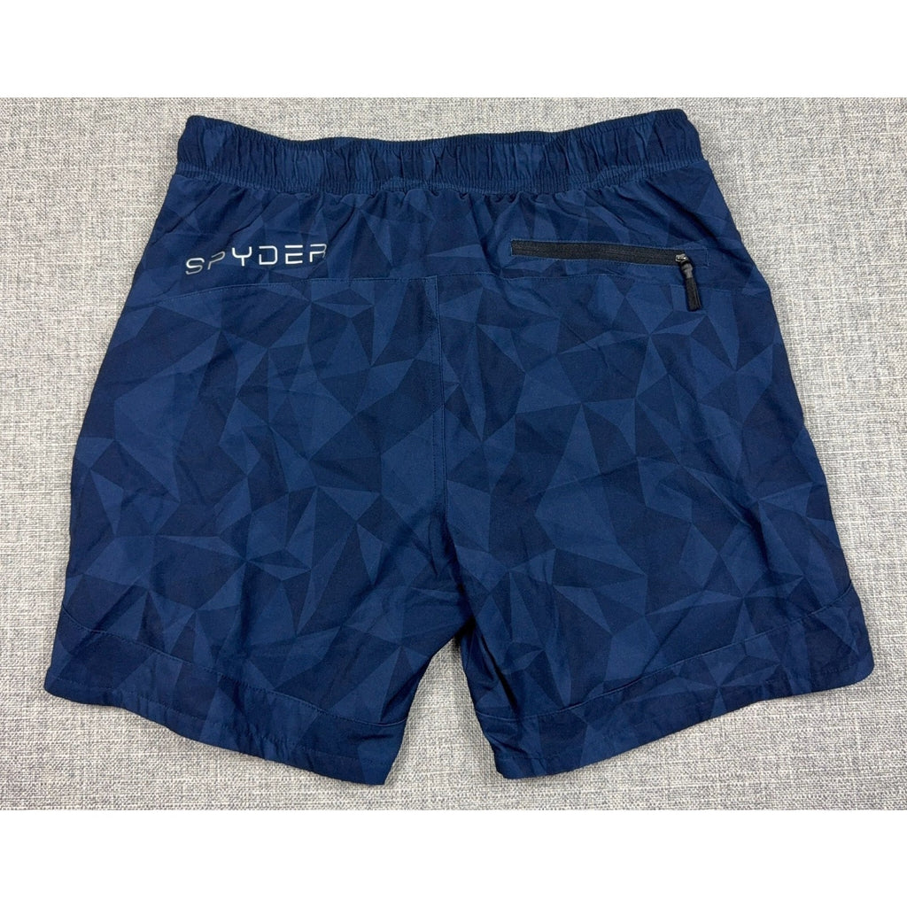 Spyder Swim Trunks Mens M Navy Geometric Lined Drawstring Shorts Flaw