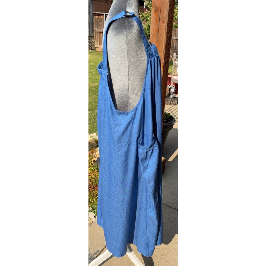 BloomChic Plus Size 2X Blue Maxi Sundress Tie Strap Oversized Pockets Boho