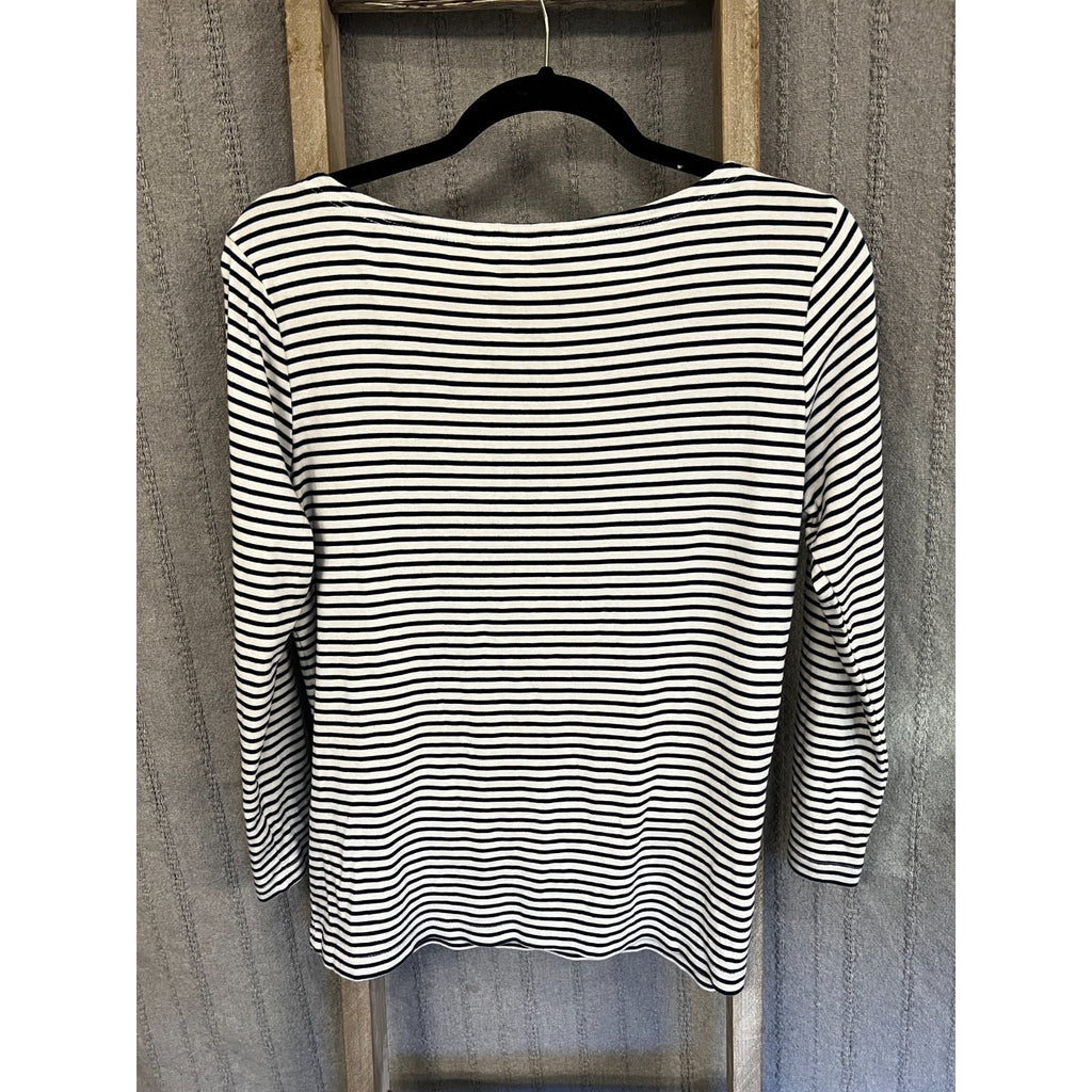 Vineyard Vines Womens Large Navy White Striped Pima Cotton Modal Boat Neck Top