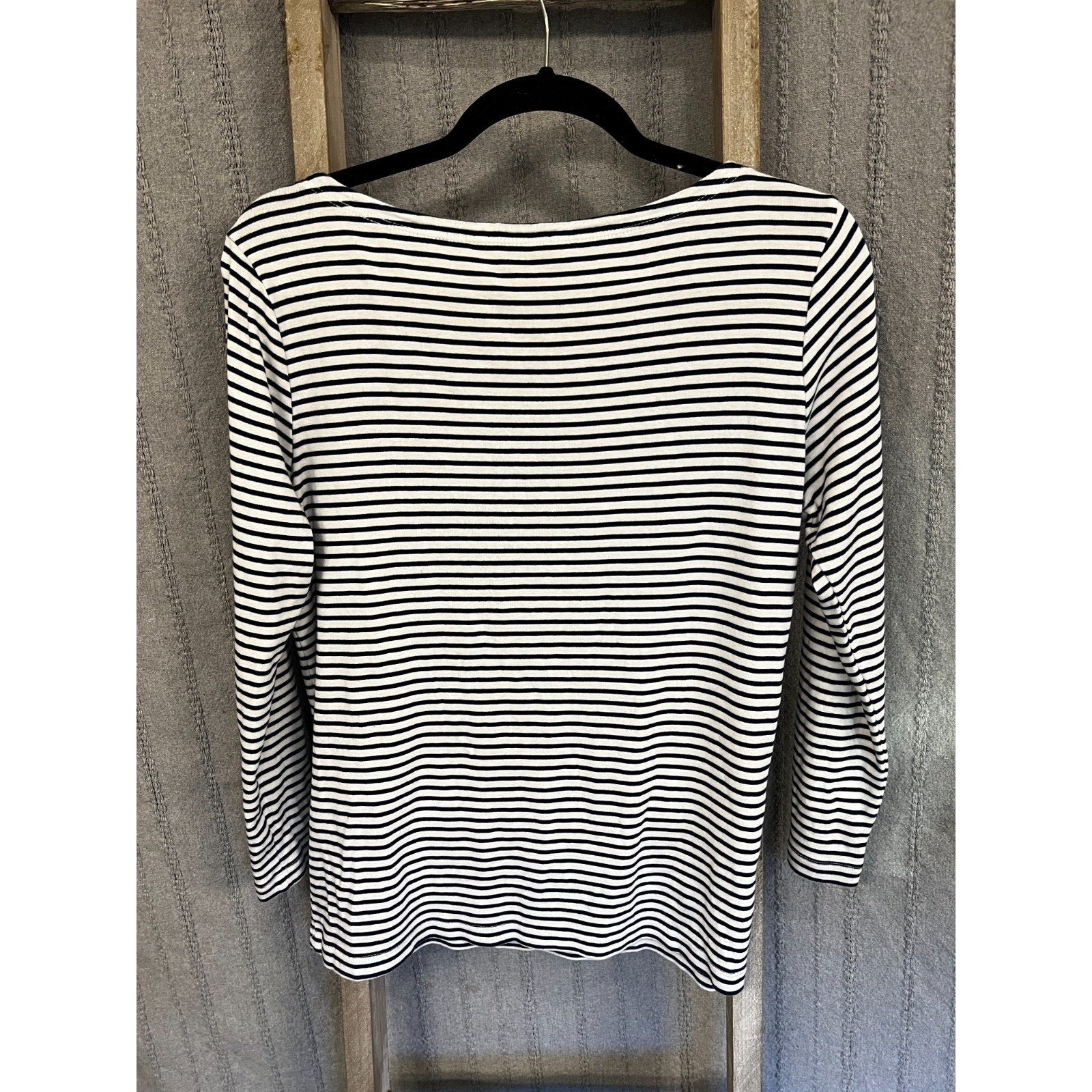 Vineyard Vines Womens Large Navy White Striped Pima Cotton Modal Boat Neck Top