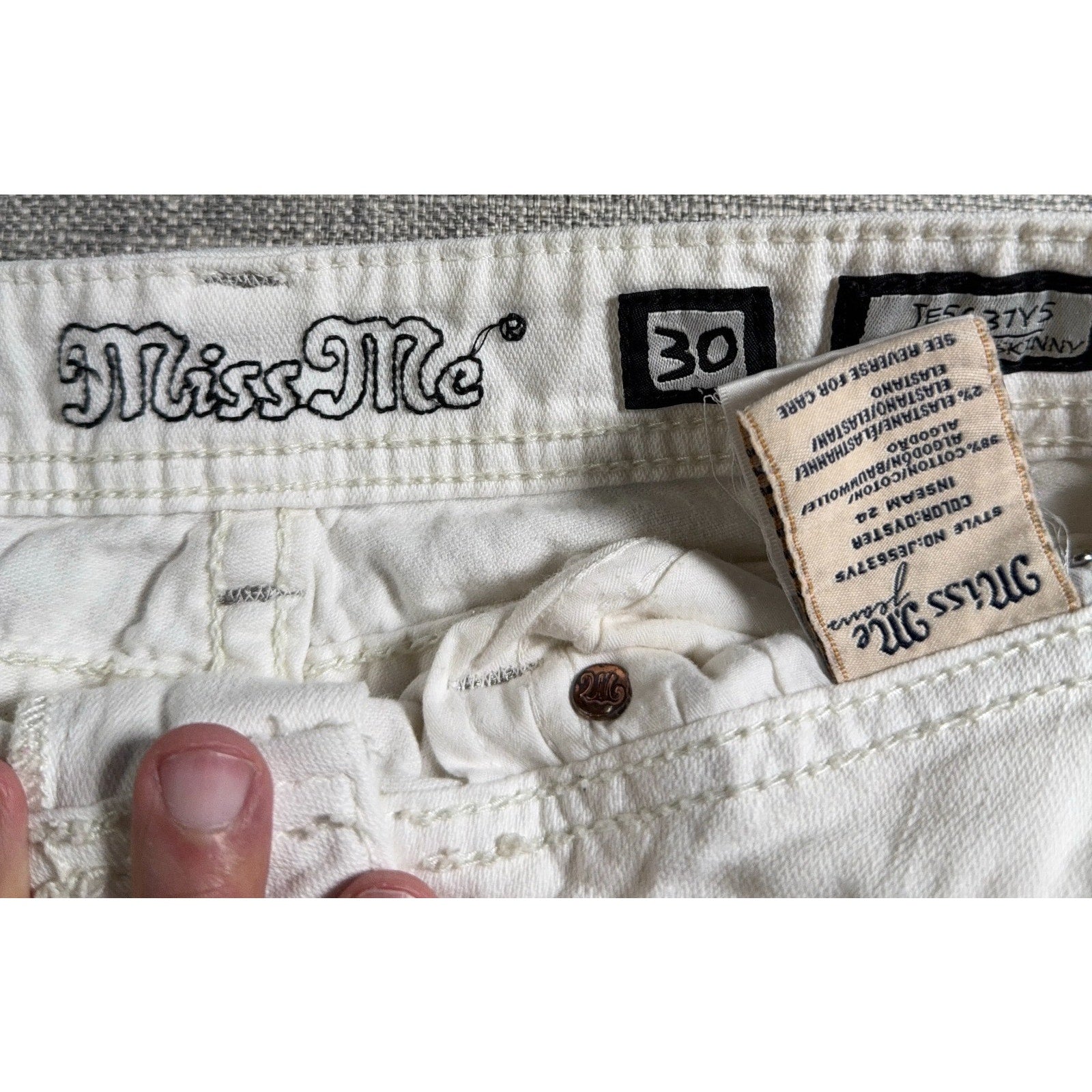 Miss Me Jeans Womens 30 White Cropped Skinny Rhinestone Embellished Flawed