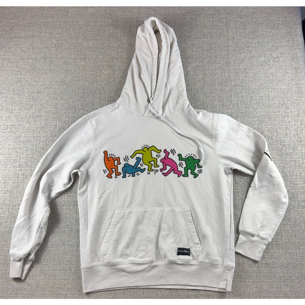 Keith Haring Hoodie Mens S White Dancing Figures Pop Art Pullover Sweatshirt