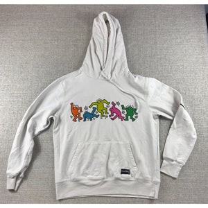Keith Haring Hoodie Mens S White Dancing Figures Pop Art Pullover Sweatshirt