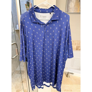 Columbia Golf Texas Rangers Polo Shirt XXL Blue All Over Print Performance MLB