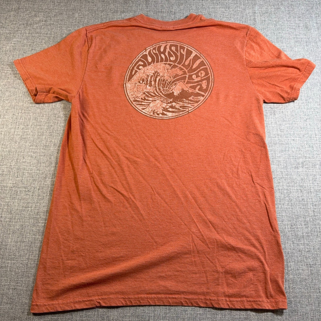 Quiksilver 1969 Wave Graphic T Shirt Mens Medium Orange Surf Skate Double Sided