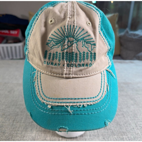 ACE USA Ouray Colorado Hat Distressed Strapback Cap Turquoise Tan Mountain
