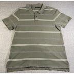 Tasso Elba Mens XL Olive Green Striped Polo Shirt 100% Cotton Short Sleeve Casua