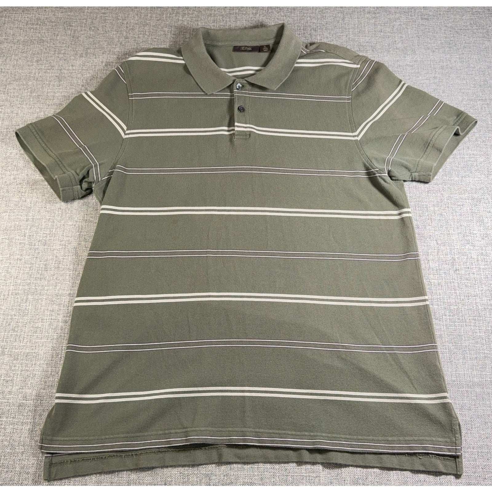 Tasso Elba Mens XL Olive Green Striped Polo Shirt 100% Cotton Short Sleeve Casua