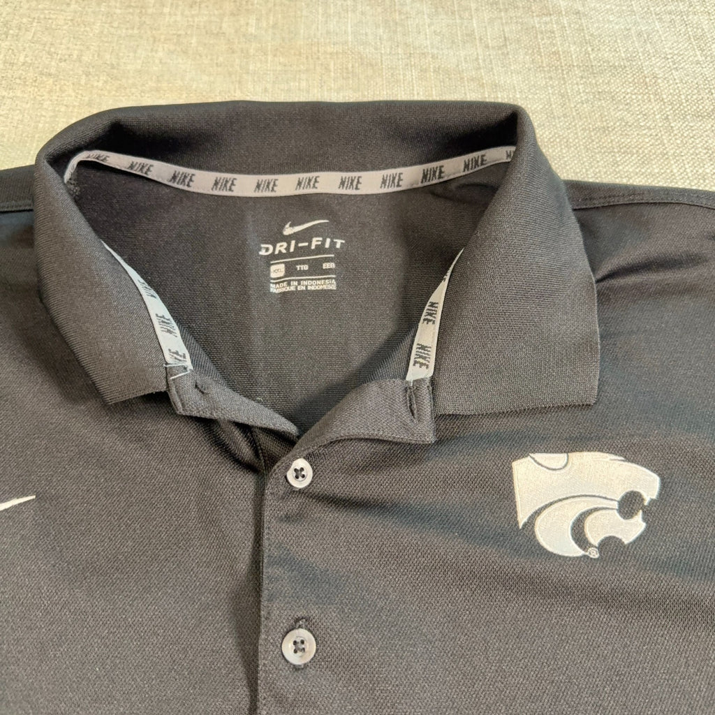 Nike Dri-FIT Kansas State Wildcats Polo Mens 2XL Black K-State NCAA Golf Shirt