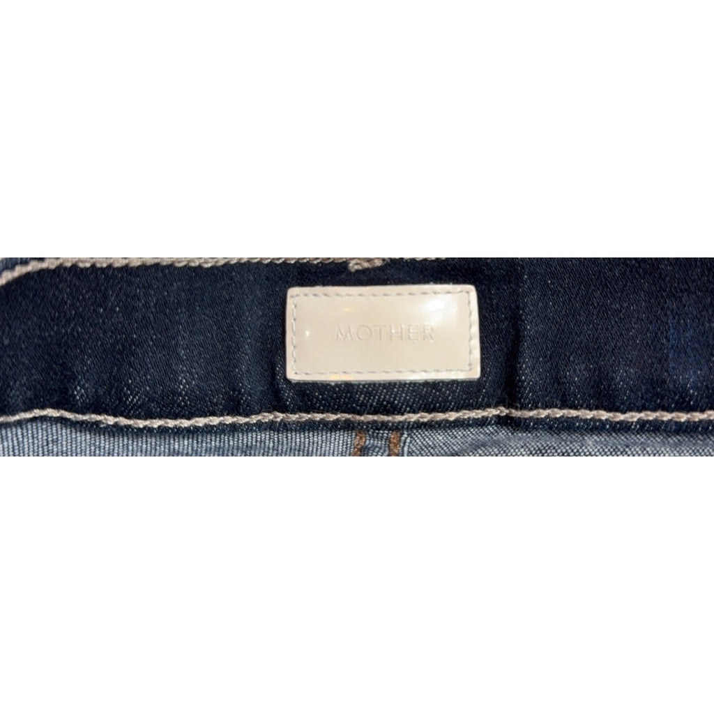 MOTHER The Swooner Crop Fray Jeans Womens 27 Dark Wash High Rise Raw Hem
