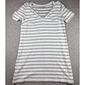 LOFT Womens Medium Striped V Neck T Shirt Dress Black White Short Sleeve Casual