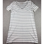 LOFT Womens Medium Striped V Neck T Shirt Dress Black White Short Sleeve Casual